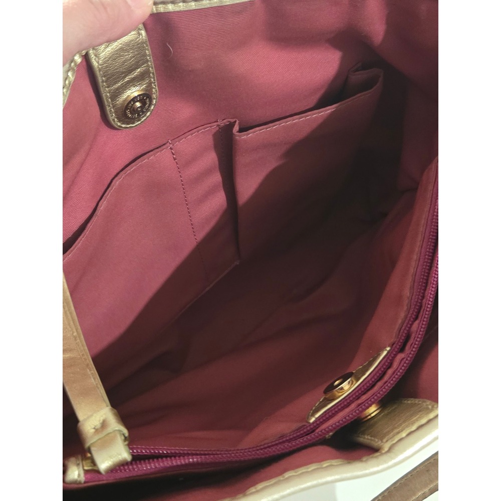 VTG‎ Y2K Coach Tartan Plaid Tote Bag White Gold Leather Trim Multi Color - Picture 8 of 13